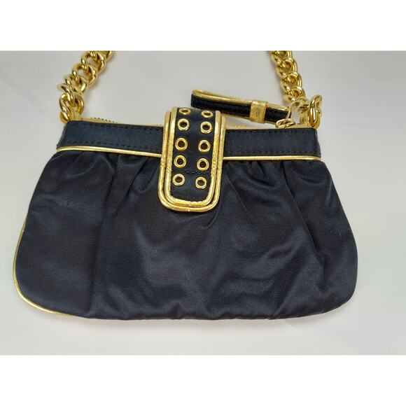 Nine West Y2K Black With Gold Chain Small Silk Cocktail Evening Handbag Purse - Picture 5 of 8